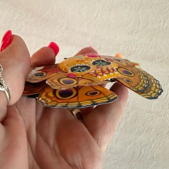 Sugar Skull Butterfly Hair Barrette Hand Crafted Halloween - Picture 9 of 10